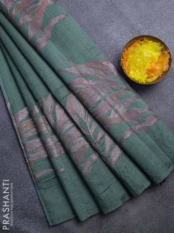 Crush embroidery saree green shade with embroidery work buttas in borderless style