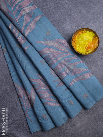 Crush embroidery saree blue shade with embroidery work buttas in borderless style