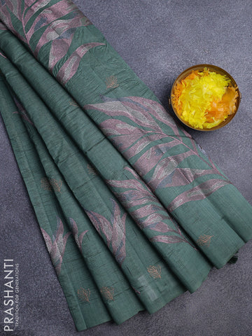 Crush embroidery saree green shade with embroidery work buttas in borderless style