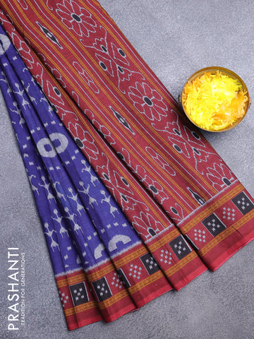 Muslin cotton saree blue and maroon with allover ikat prints and printed border
