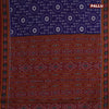 Muslin cotton saree blue and maroon with allover ikat prints and printed border