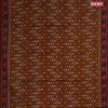 Muslin cotton saree dark mustard and maroon with allover ikat prints and printed border