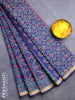 Muslin cotton saree blue and peacock blue with allover ikat prints and zari woven border