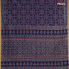 Muslin cotton saree blue and peacock blue with allover ikat prints and zari woven border