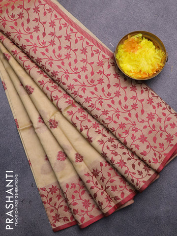 Semi dupion saree sandal and maroon with thread woven buttas and thread woven border
