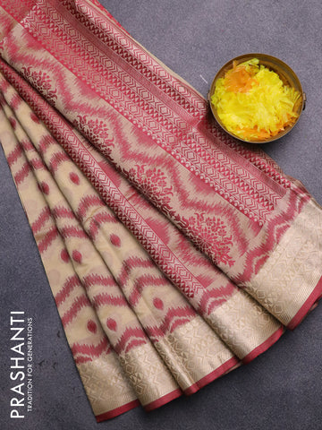 Semi dupion saree sandal and maroon with allover thread weaves & buttas and zari woven border