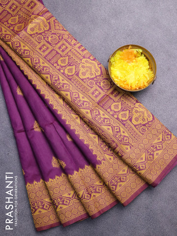 Semi dupion saree purple and with thread woven buttas and thread woven border