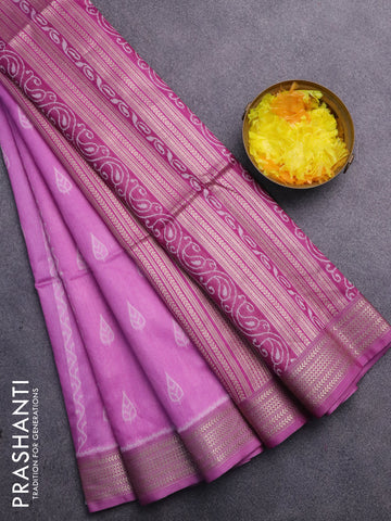 Semi dupion saree purple with allover prints and zari woven border
