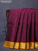 Pure kanjivaram silk saree dark magenta pink and mustard yellow with zari woven buttas and zari woven korvai border