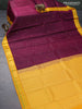 Pure kanjivaram silk saree dark magenta pink and mustard yellow with zari woven buttas and zari woven korvai border