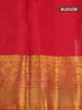 Pure kanjivaram silk saree green and red with zari woven buttas and long zari woven korvai border