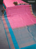 Pure kanjivaram silk saree light pink and teal green with zari woven buttas and thread & copper zari woven border