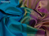 Pure kanjivaram silk saree teal blue and purple with plain body and zari woven korvai border