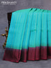 Pure kanjivaram silk saree dual shade of teal bluish green and deep maroon with allover zari weaves and simple border