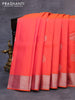 Pure kanjivaram silk saree dual shade of pinkish orange and pastel green with silver zari woven buttas and silver zari woven border