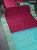 Pure kanjivaram silk saree reddish pink and teal blue with allover zari woven butta weaves and zari woven korvai border