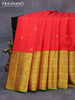 Pure kanjivaram silk saree red and light green with allover self emoss & zari buttas and long zari woven border