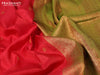 Pure kanjivaram silk saree red and light green with allover self emoss & zari buttas and long zari woven border