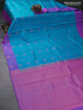 Pure kanjivaram silk saree cs blue and purple with allover zari weaves and zari woven butta border