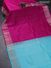 Pure kanjivaram silk saree pink and teal blue with allover self emboss & zari buttas and zari woven border
