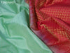 Pure kanjivaram silk saree pastel green and reddish pink with allover silver & gold zari weaves in borderless style