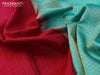 Pure kanjivaram silk saree reddish pink and teal blue with allover silver & gold zari weaves in borderless style