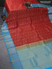 Pure kanjivaram silk saree red and cs blue with allover checked pattern & zari buttas and zari woven border