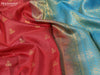 Pure kanjivaram silk saree red and cs blue with allover checked pattern & zari buttas and zari woven border