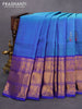 Pure uppada silk saree cs blue and blue with silver zari woven floral buttas and long zari woven border