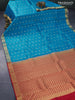 Pure kanjivaram silk saree teal blue and red with zari woven 1000 buttas and zari woven border