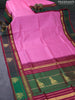 Silk cotton saree light pink and maroon with plain body and rettapet zari woven korvai border