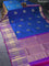 Pure kanjivaram silk saree dual shade of bluish green and dual shade of purple with zari woven buttas and long rich zari woven border