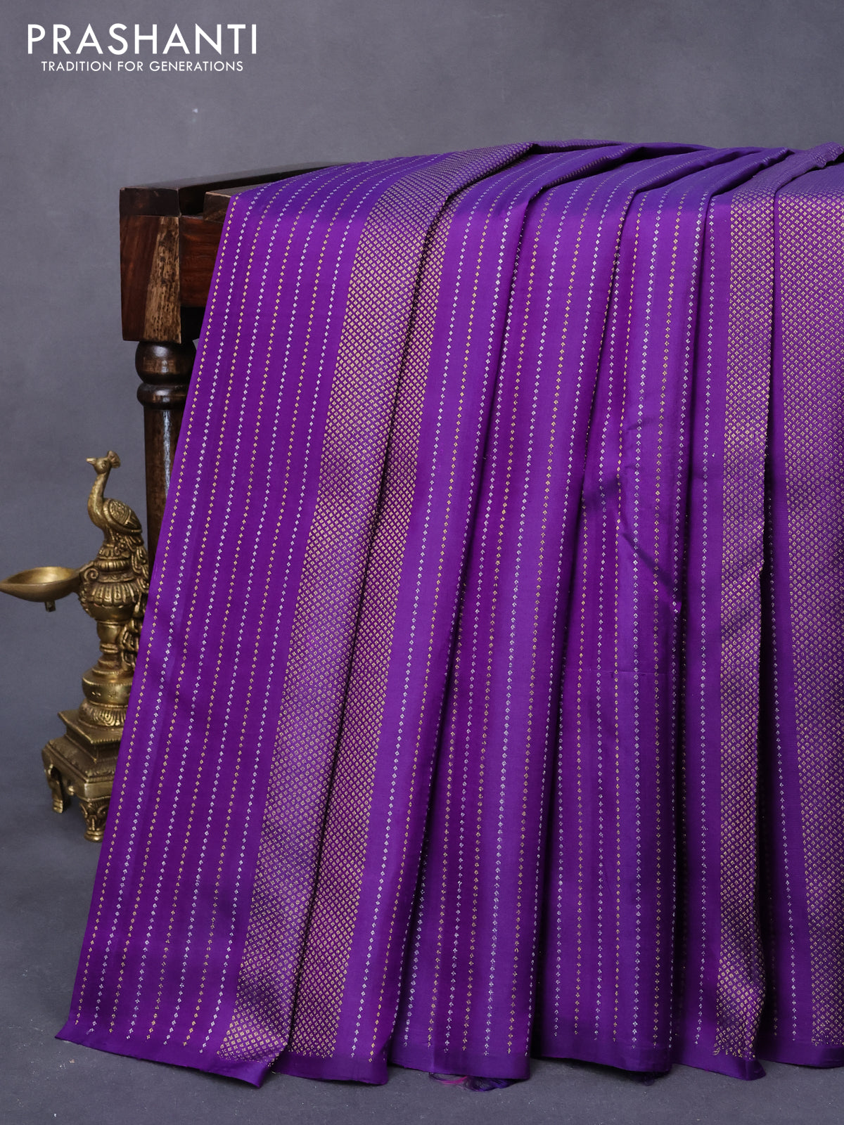 Pure kanjivaram silk saree deep violet and pink with allover zari weaves in borderless style