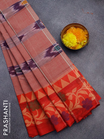 Bengal cotton saree maroon shade and red with ikat weaves and thread woven border without blouse