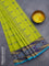 Bengal cotton saree fluorescent green and blue with thread woven buttas and thread woven border without blouse