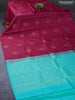 Pure kanjivaram silk saree pink and teal green with zari woven geometric buttas in borderless style