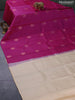 Pure kanjivaram silk saree magenta pink and sandal with zari woven buttas in borderless style