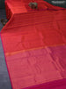Pure kanjivaram silk saree orange and pink with allover self emboss & copper zari weaves and thread woven piping border