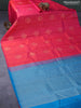 Pure kanjivaram silk saree pink and cs blue with zari woven buttas in borderless style