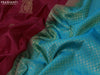 Pure kanjivaram silk saree maroon and dual shade of teal bluish green with zari woven annam buttas in borderless style