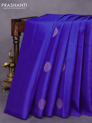 Pure kanjivaram silk saree royal blue and pink with zari woven buttas in borderless style