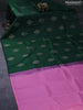 Pure kanjivaram silk saree green and light pink with zari woven buttas in borderless style