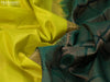Pure kanjivaram silk saree lime yellow and dark green with zari woven geometric buttas in borderless style
