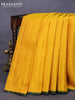 Pure kanjivaram silk saree mustard yellow and green with allover self emboss & copper zari weaves and piping border