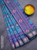 Semi tussar saree dual shade of teal blue and dual shade violet with allover patola prints and ikat woven zari border