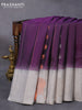 Pure soft silk saree deep violet and pastel grey with silver & copper zari woven buttas and copper zari woven floral design border