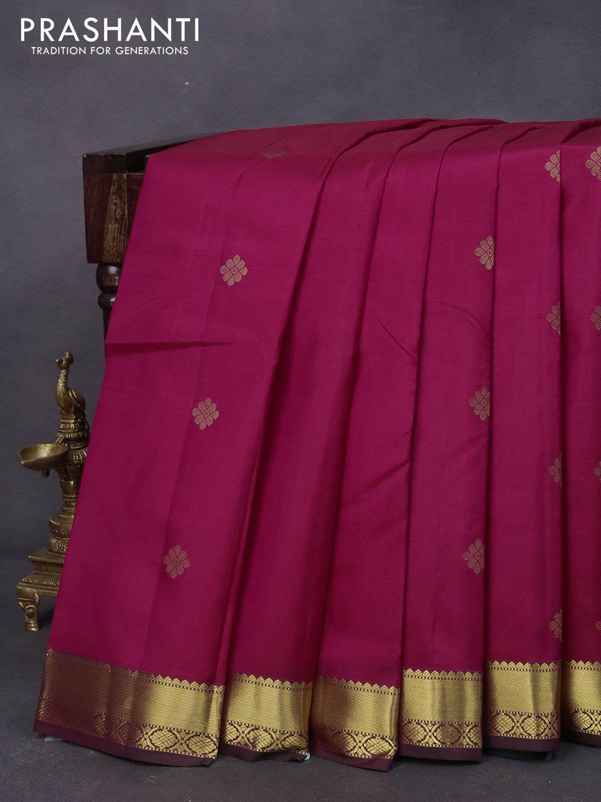 Pure kanjivaram silk saree pink and green with zari woven buttas and zari woven border
