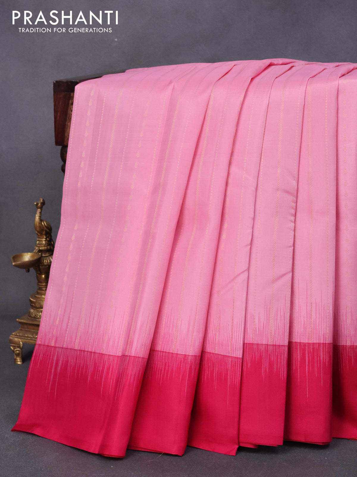Pure kanjivaram silk saree light pink and pink with allover zari weaves and simple border