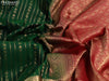 Pure kanjivaram silk saree green and pink with allover zari weaves and long zari woven border