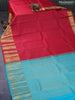 Pure kanjivaram silk saree red and light blue with allover zari weaves & buttas and long zari woven border